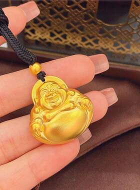 抢古法传承大肚弥勒佛吊坠黄金佛公挂坠精工磨砂福字佛祖项坠女款