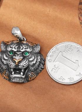 虎啸山河复古霸气老虎头吊坠纯银潮男个性生肖虎头毛衣链挂坠