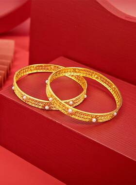 越南沙金手镯首饰元宝珍珠小众设计轻奢风时尚百搭感手镯源头供应