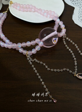 椿椿我思/小众口球项链k9水晶翅膀夹子铃铛情侣饰品