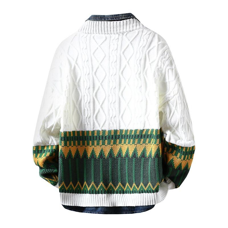 唐狮集团Desso针织衫外套男生春秋季设计感宽松夹克牛仔拼接毛衣,淘宝优惠券,粉丝福利购,淘宝优惠卷