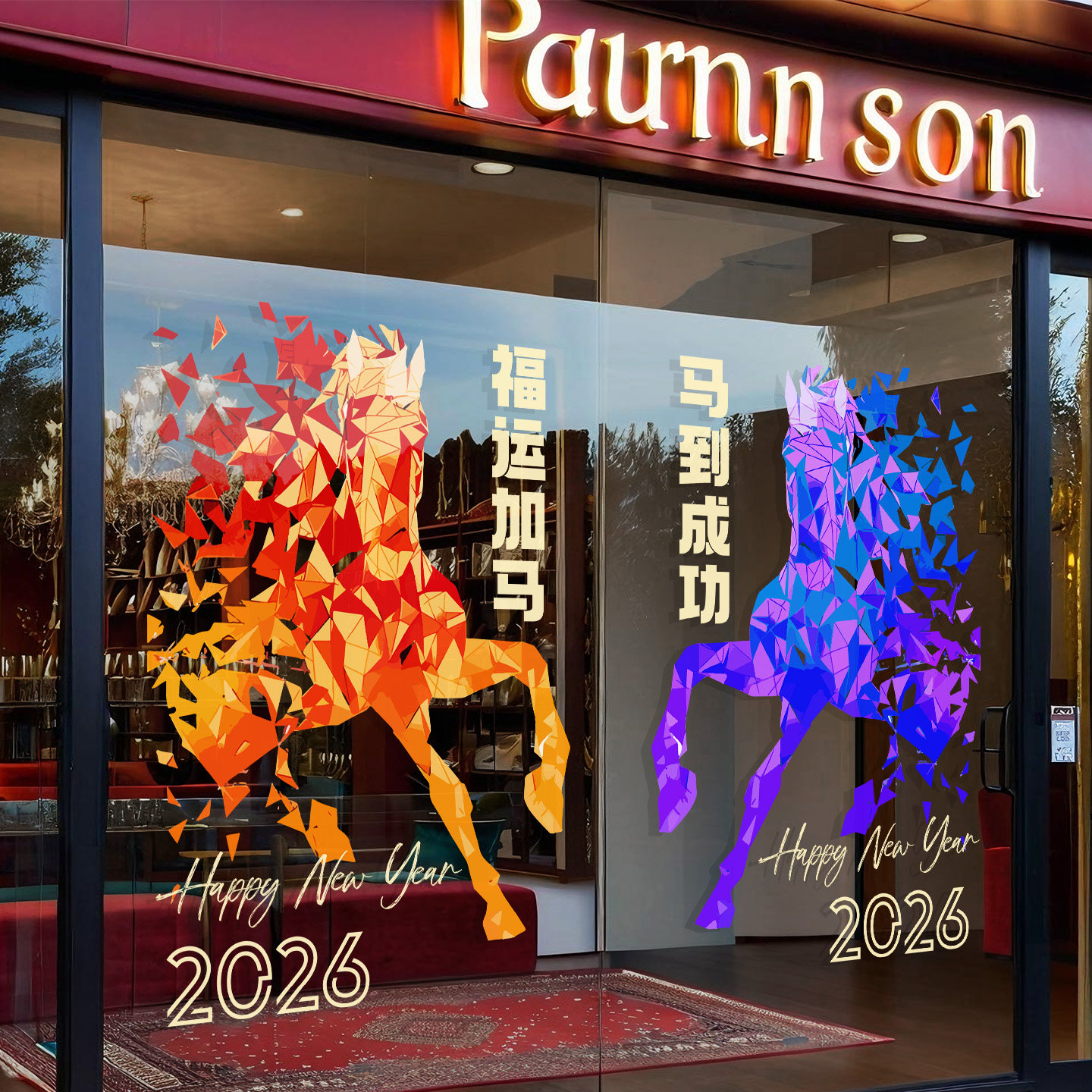 新年快乐氛围布置装饰玻璃贴纸过马年门贴店铺橱窗静电贴窗花墙贴,淘宝优惠券,粉丝福利购,淘宝优惠卷