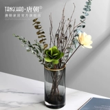 Nordic Light Luxury Gold Edge Glass Transparent Pright Tube Vase Swing Flow