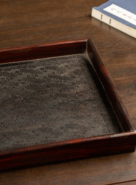 红木万字锦地纹呈盘摆件