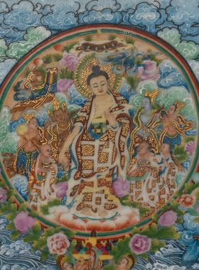 红木镶粉彩西方极乐图瓷板画挂屏