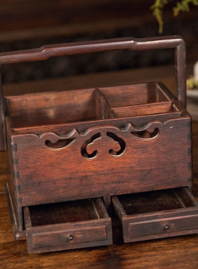 清代 红木提梁文房盒老物件文玩古董收藏文房用品摆件红木文房盒