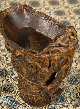 竹雕螭虎纹爵杯竹制艺术品