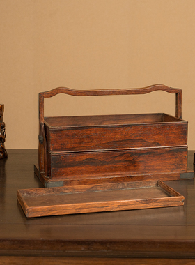 海南黄花梨两撞提梁盒摆件