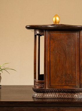 红木荷叶顶莲花纹佛龛摆件