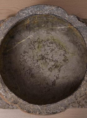 清代青石雕暗八仙方座花口盆