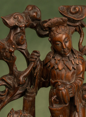 黄杨木雕麻姑献寿人物摆件