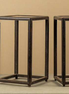 红木镶云石四面平花几摆件