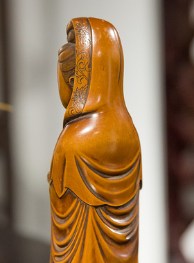 清代黄杨木雕持卷观音像文玩古董佛像收藏真品观世音佛像供奉摆件