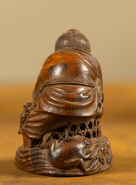 竹雕渔翁得利摆件古玩收藏