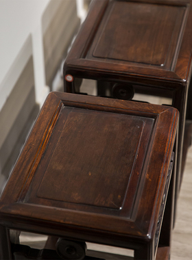 清代红木铜钱工方凳（四只）