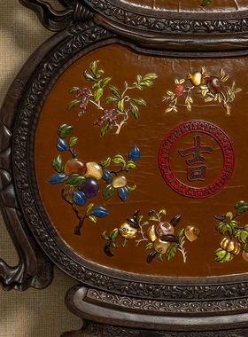 紫檀镶漆地百宝嵌葫芦形大吉挂屏