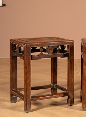 清代红木铜钱工方凳（一堂）明清古典家具古董收藏中式老红木方凳