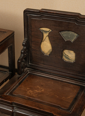 红木镶云石博古图开窗背屏椅成