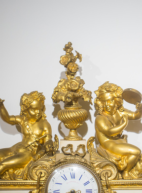 十九世纪大理石座铜鎏金人物西洋座钟老物件收藏真品西洋古董钟