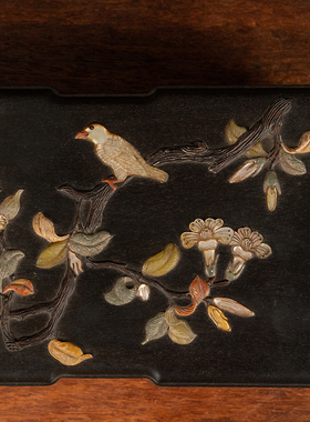 清代红木百宝嵌花鸟纹盖盒