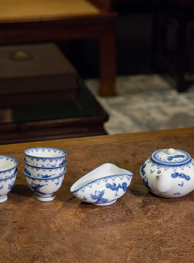 青花婴戏图茶具成套瓷器