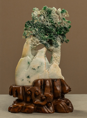 （已售出）清代翡翠雕松下高仕山子摆件文玩收藏天然翡翠摆件750g