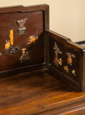 红木百宝嵌博古清供图宝座