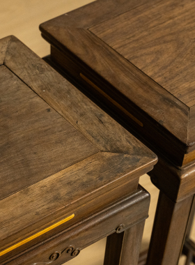 红木嵌黄杨云纹花几（一对）