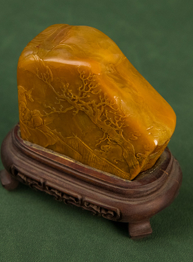 田黄石雕山水人物山子摆件