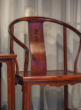 红木高浮雕螭龙纹圈椅成套（两椅一几）中式古典家具收藏红木椅子