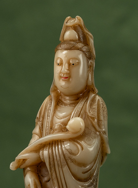 寿山石雕如意观音像摆件