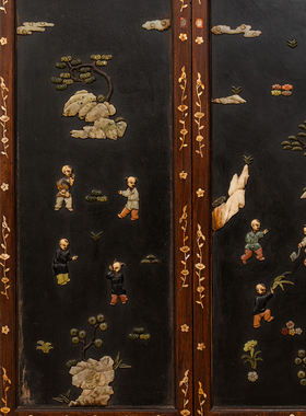 红木嵌螺钿镶漆地百宝嵌八扇围屏