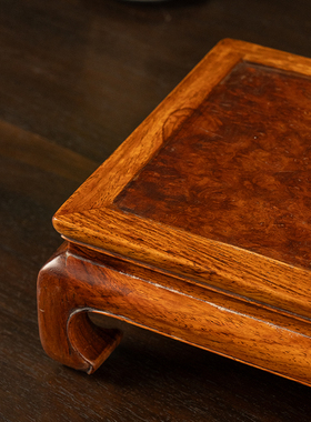 黄花梨镶瘿木彭牙鼓腿器座