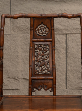 红木竹节工透雕麒麟纹南官帽椅