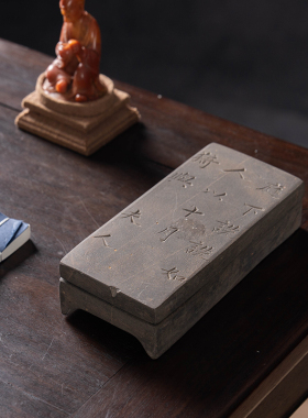 清代诗文带盖抄手歙砚