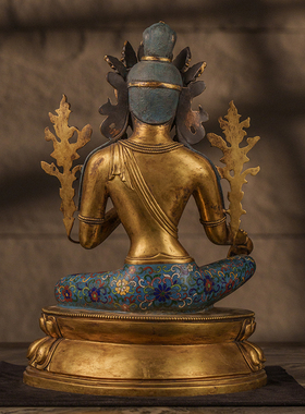 清代铜鎏金及掐丝珐琅绿度母