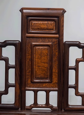 清代 红木镶瘿木书卷靠背七屏式扶手椅（两椅一几）明清古董家具