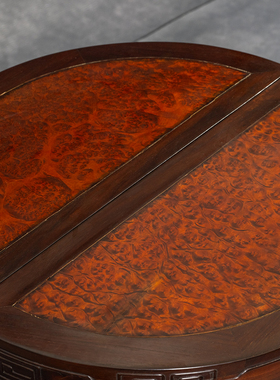 红木镶瘿木回纹双拼小圆台