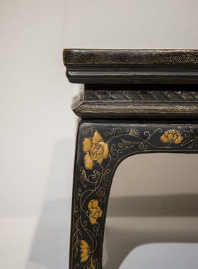 大漆花卉纹炕桌明清古典风艺术品