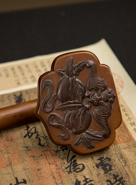 清代黄杨木嵌黄花梨福寿纹如意