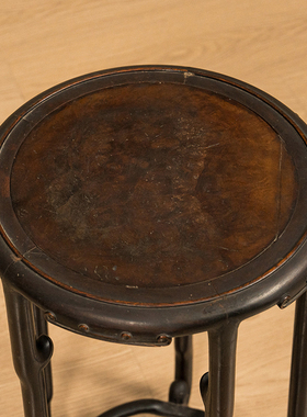 红木镶瘿木云纹五足花几摆件