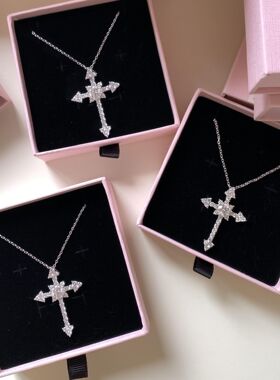 S925纯银美神十字架满钻吊坠项链精工闪锆轻奢高级质感镶钻锁骨链