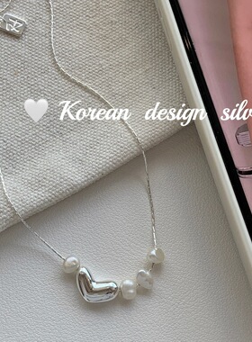 韩国不规则扁豆S925纯银珍珠项链女2025新款轻奢小众叠戴锁骨链
