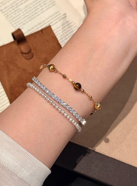 【招财虎眼】复古虎眼石水晶石猫眼金珠可抽拉金手链女轻奢高级感