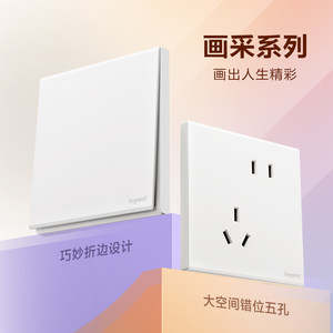 【新品】罗格朗开关插座画采陶瓷白家用86型墙壁斜五孔单双控暗装