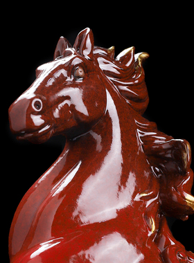陶瓷烈焰釉马到成功招财摆件