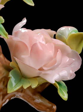 非遗陶瓷手工牡丹盆栽博古架摆件