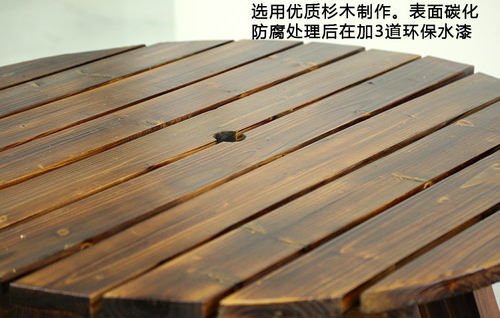 碳化防腐木户外庭院民宿室外实木桌子连带凳子连体餐桌圆桌椅组合 - 图1