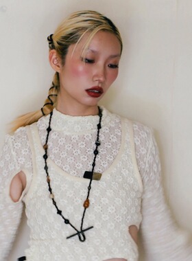 波点牛角串珠长项链-礼物