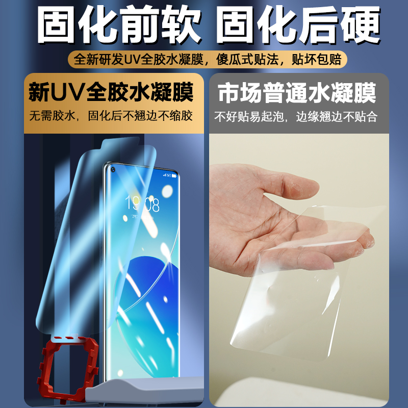 oppoReno6pro钢化膜uv光固膜reno5Pro+手机膜reno4pro全屏覆盖reno3P曲面屏por十水凝oppo全胶reno保护贴膜5g - 图2